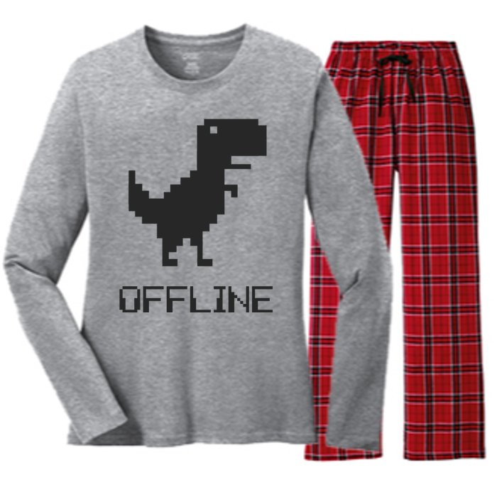 Offline Dinosaur Game Women's Long Sleeve Flannel Pajama Set 