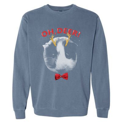 Oh Deer Guinea Pig Xmas Red Bowtie Gift Garment-Dyed Sweatshirt