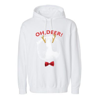 Oh Deer Guinea Pig Xmas Red Bowtie Gift Garment-Dyed Fleece Hoodie