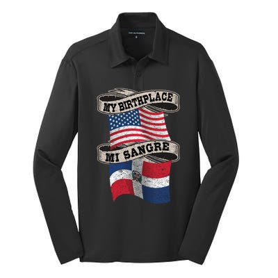 Orgullosate Dominicano Half Dominican Half American Flag Gift Silk Touch Performance Long Sleeve Polo