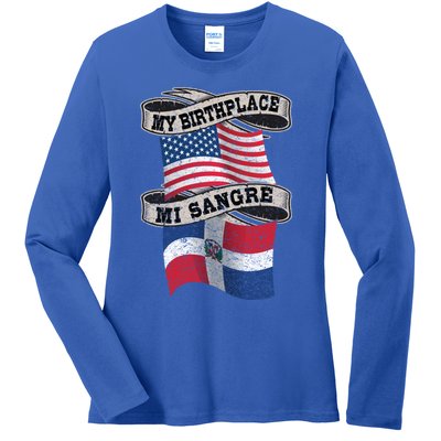 Orgullosate Dominicano Half Dominican Half American Flag Gift Ladies Long Sleeve Shirt