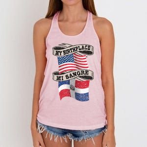 Orgullosate Dominicano Half Dominican Half American Flag Gift Women's Knotted Racerback Tank