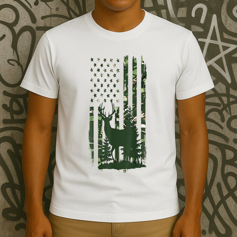 Orange Deer Hunting Gifts Hunters Camo Flag T-Shirt