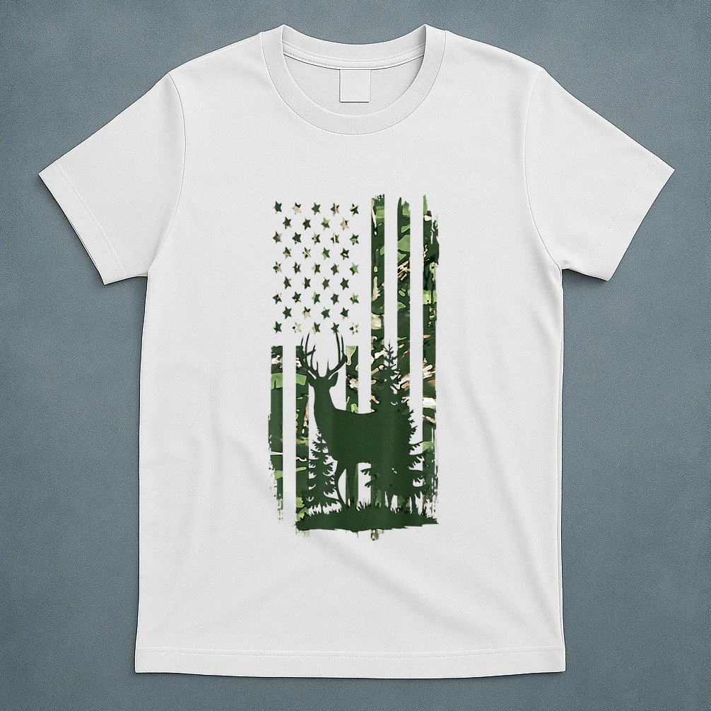 Orange Deer Hunting Gifts Hunters Camo Flag T-Shirt