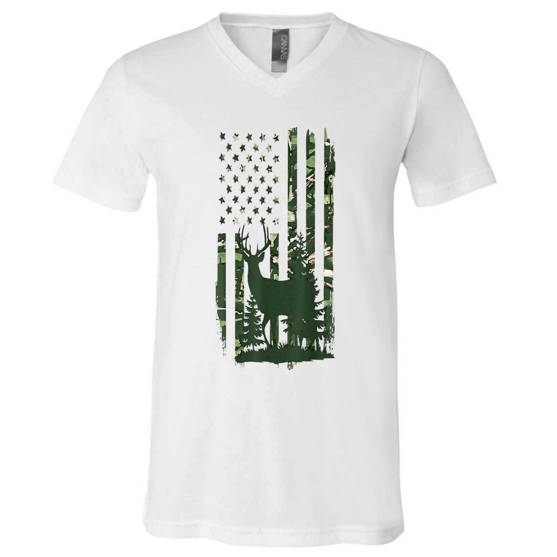 Orange Deer Hunting Gifts Hunters Camo Flag V-Neck T-Shirt