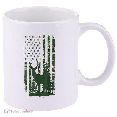 Orange Deer Hunting Gifts Hunters Camo Flag 11oz C Handle Ceramic Mug
