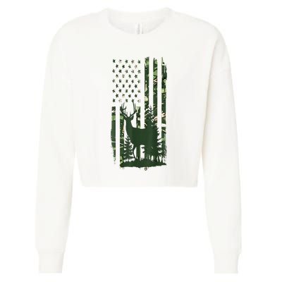 Orange Deer Hunting Gifts Hunters Camo Flag Cropped Pullover Crew