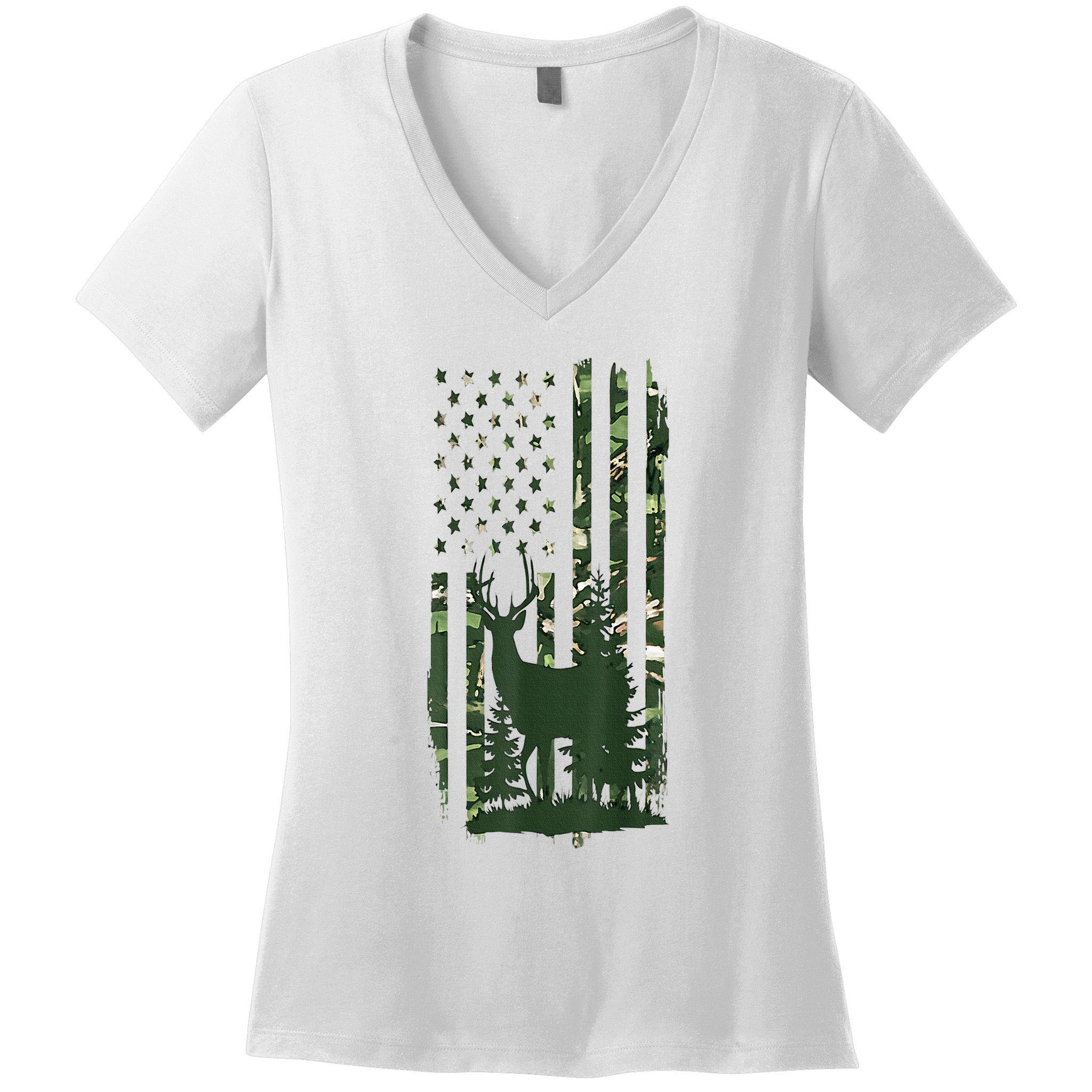 Orange Deer Hunting Gifts Hunters Camo Flag Women's V-Neck T-Shirt
