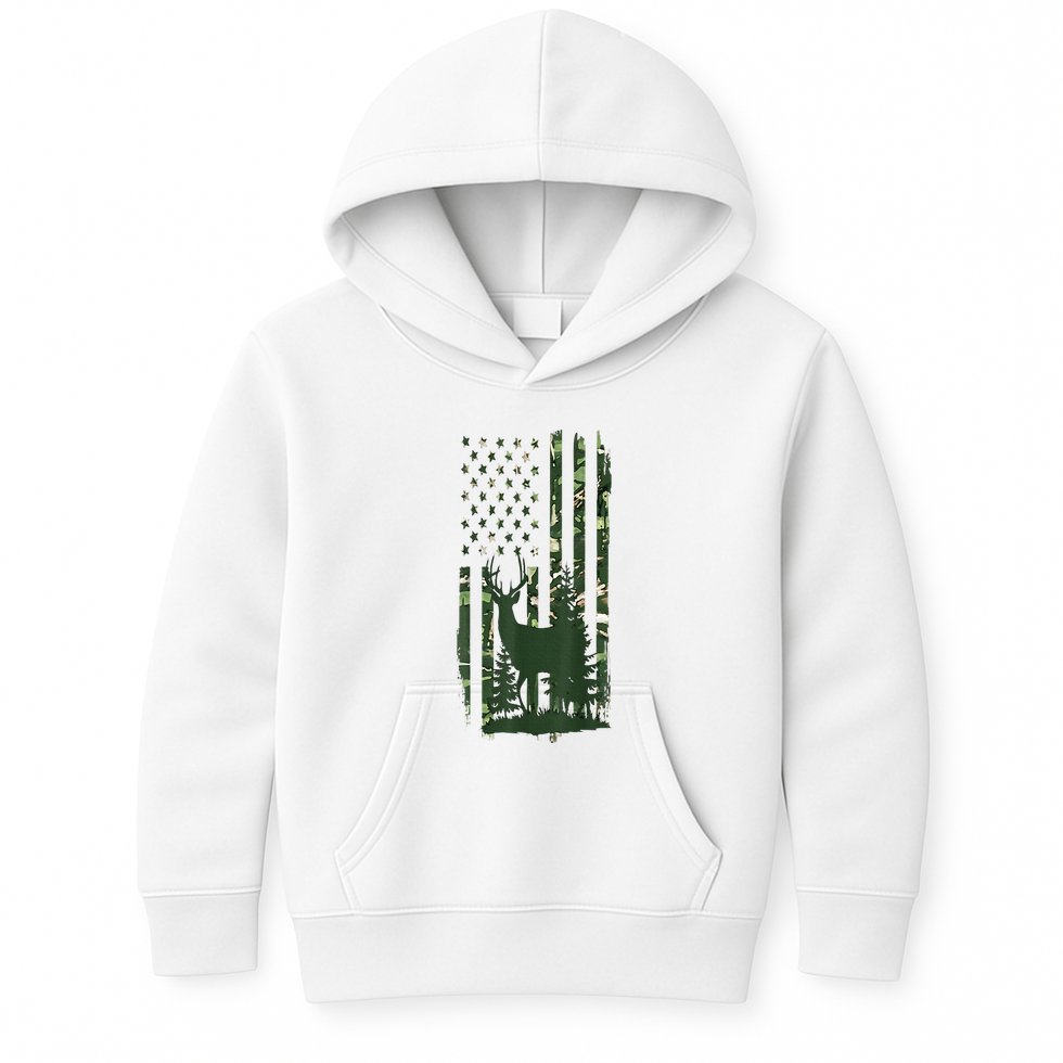 Orange Deer Hunting Gifts Hunters Camo Flag Kids Hoodie