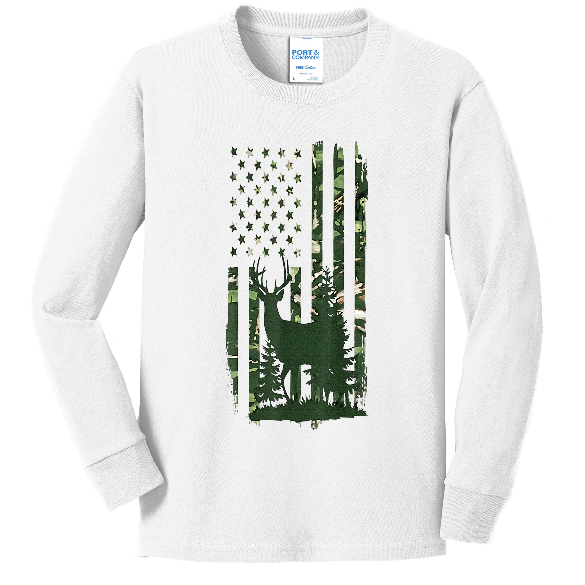 Orange Deer Hunting Gifts Hunters Camo Flag Kids Long Sleeve Shirt