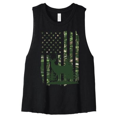 Orange Deer Hunting Gifts Hunters Camo Flag Gift Women's Racerback Cropped Tank