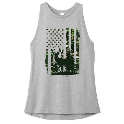 Orange Deer Hunting Hunters Camo Flag Ladies PosiCharge Tri-Blend Wicking Tank