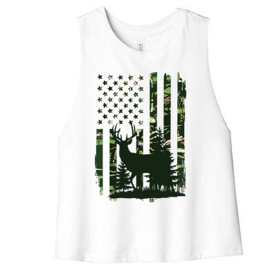 Orange Deer Hunting Hunters Camo Flag Women's Racerback Cropped Tank