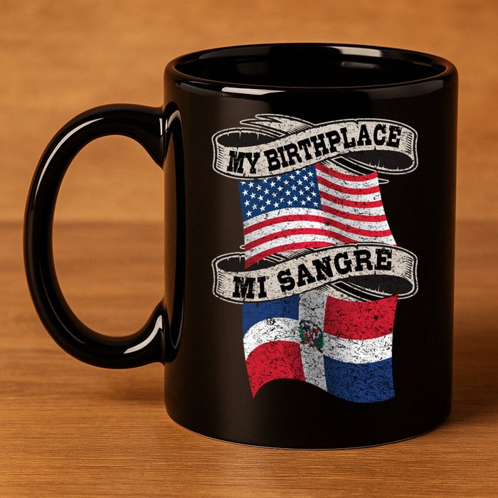 Orgullosate Dominicano Half Dominican Half American Flag Gift 11oz C Handle Ceramic Mug