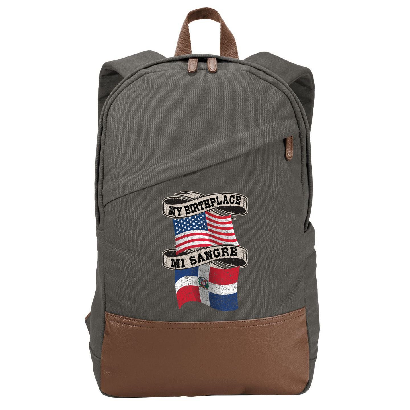 Orgullosate Dominicano Half Dominican Half American Flag Gift Cotton Canvas Backpack