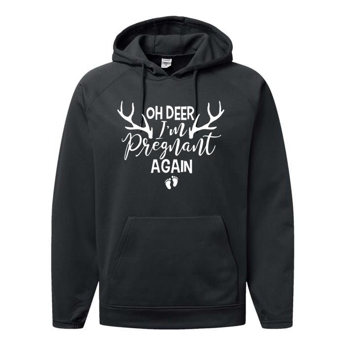 Oh Deer IM Pregnant Again Christmas Pregnancy Announcement Vneck Performance Fleece Hoodie