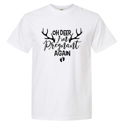 Oh Deer IM Pregnant Again Christmas Pregnancy Announcement Vneck Garment-Dyed Heavyweight T-Shirt