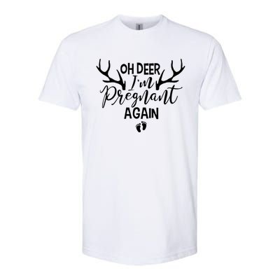 Oh Deer IM Pregnant Again Christmas Pregnancy Announcement Vneck Softstyle CVC T-Shirt