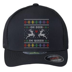 Oh Deer IM Queer Reindeer Ugly Xmas Gift Flexfit Unipanel Trucker Cap