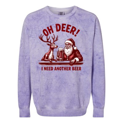 Oh Deer I Need Another Beer Santa And Reindeer Christmas Colorblast Crewneck Sweatshirt