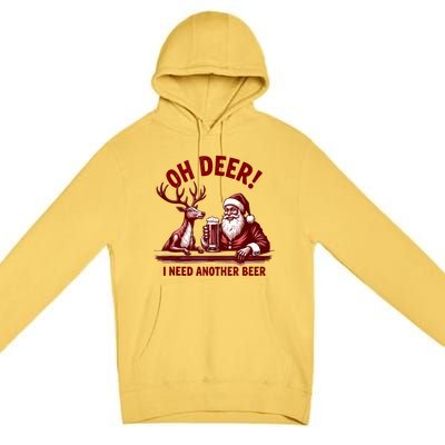 Oh Deer I Need Another Beer Santa And Reindeer Christmas Premium Pullover Hoodie