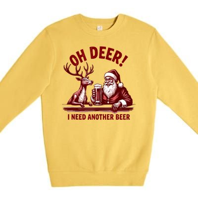 Oh Deer I Need Another Beer Santa And Reindeer Christmas Premium Crewneck Sweatshirt