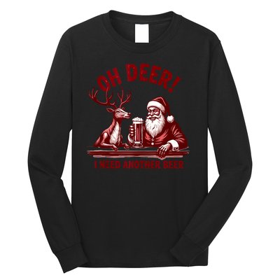 Oh Deer I Need Another Beer Santa And Reindeer Christmas Long Sleeve Shirt