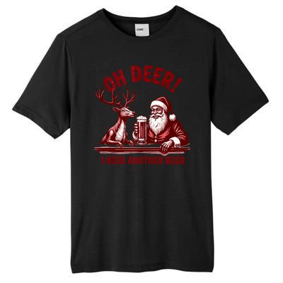 Oh Deer I Need Another Beer Santa And Reindeer Christmas Tall Fusion ChromaSoft Performance T-Shirt