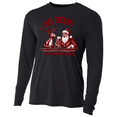 Oh Deer I Need Another Beer Santa And Reindeer Christmas Cooling Performance Long Sleeve Crew