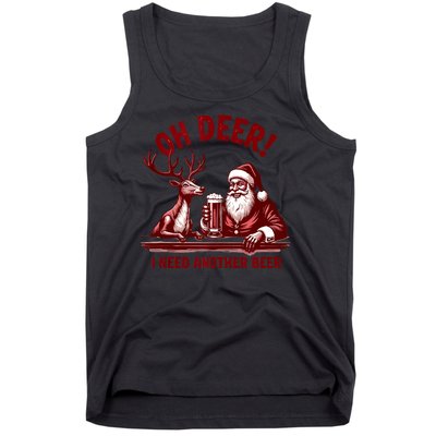 Oh Deer I Need Another Beer Santa And Reindeer Christmas Tank Top