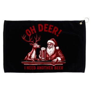 Oh Deer I Need Another Beer Santa And Reindeer Christmas Grommeted Golf Towel