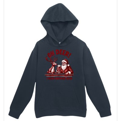 Oh Deer I Need Another Beer Santa And Reindeer Christmas Urban Pullover Hoodie