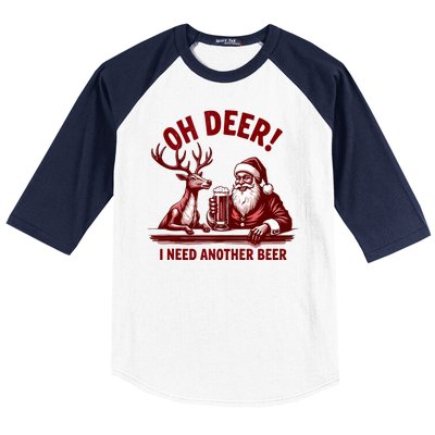 Oh Deer I Need Another Beer Santa And Reindeer Christmas Baseball Sleeve Shirt