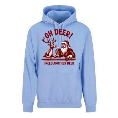 Oh Deer I Need Another Beer Santa And Reindeer Christmas Unisex Surf Hoodie