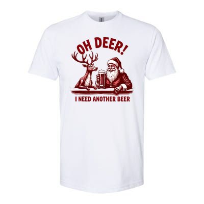 Oh Deer I Need Another Beer Santa And Reindeer Christmas Softstyle CVC T-Shirt