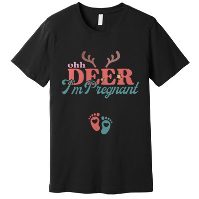 Oh Deer Im Pregnant Christmas Pregnancy Announcement Premium T-Shirt