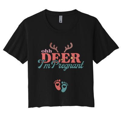 Oh Deer Im Pregnant Christmas Pregnancy Announcement Women's Crop Top Tee