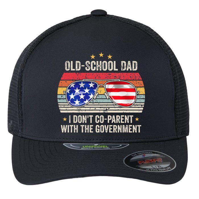 OldSchool Dad I don't coparent with the government Vintage Flexfit Unipanel Trucker Cap