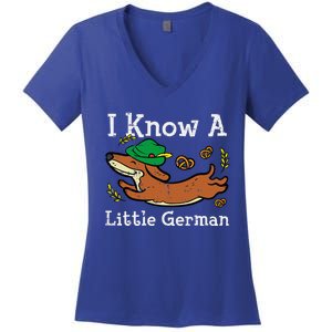 Oktoberfest Dachshund I Know Little German Dog Women's V-Neck T-Shirt