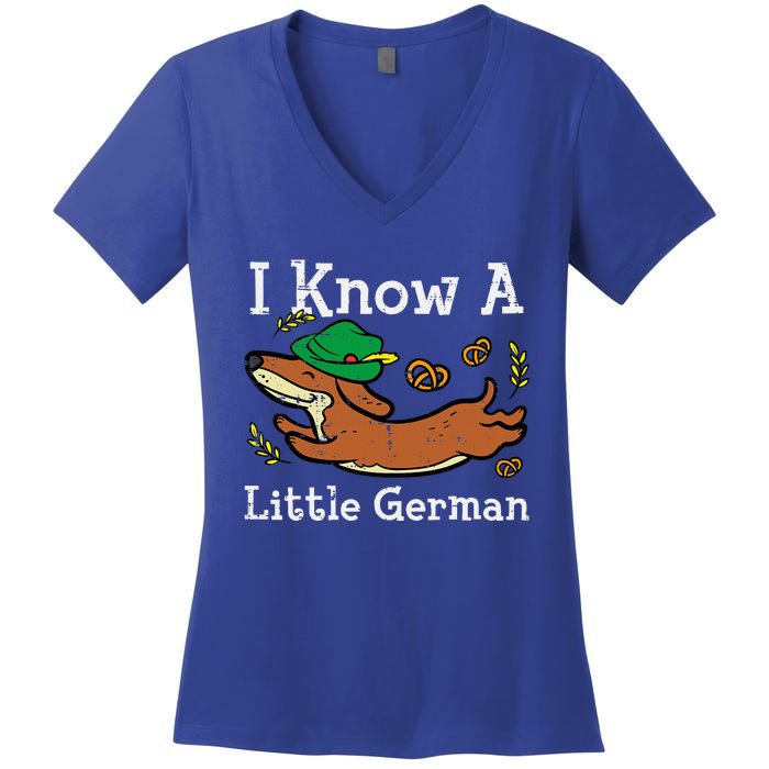 Oktoberfest Dachshund I Know Little German Dog Women's V-Neck T-Shirt