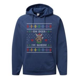 Oh Deer IM Queer Lgbt Lgbtq Pride Ugly Christmas Gift Performance Fleece Hoodie