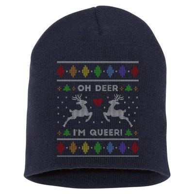 Oh Deer I'm Queer Fun Gay Lesbian Rainbow Love Ugly Christmas Short Acrylic Beanie