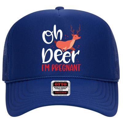 Oh Deer IM Pregnant Christmas Pregnancy Announcet Mom Gift High Crown Mesh Back Trucker Hat