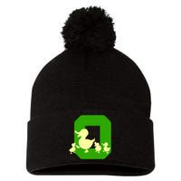 Oregon Duck Letter O Funny Oregon Yellow Duck Pom Pom 12in Knit Beanie