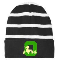 Oregon Duck Letter O Funny Oregon Yellow Duck Striped Beanie with Solid Band