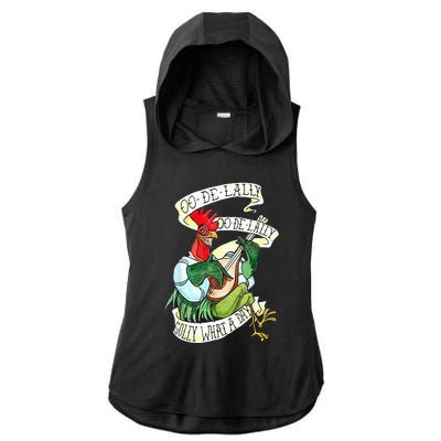 OO DE LALLY GOLLY What A Day Rooster Playing Guitar Ladies PosiCharge Tri-Blend Wicking Draft Hoodie Tank