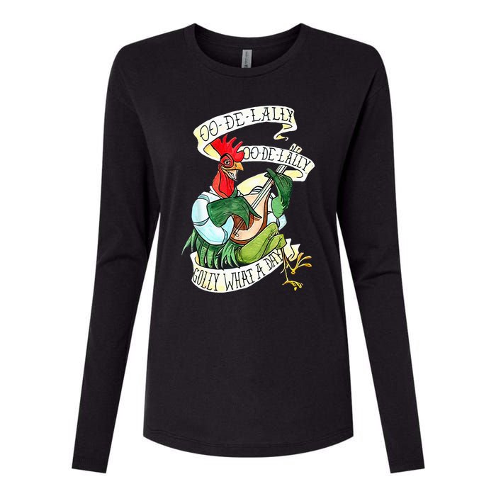 OO DE LALLY GOLLY What A Day Rooster Playing Guitar Womens Cotton Relaxed Long Sleeve T-Shirt