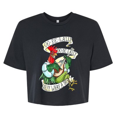 OO DE LALLY GOLLY What A Day Rooster Playing Guitar Bella+Canvas Jersey Crop Tee