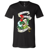 OO DE LALLY GOLLY What A Day Rooster Playing Guitar V-Neck T-Shirt