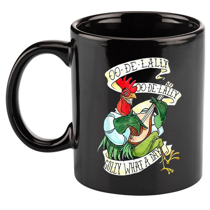 OO DE LALLY GOLLY What A Day Rooster Playing Guitar 11oz C Handle Ceramic Mug